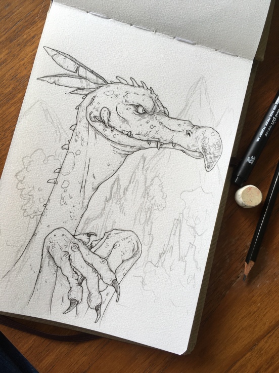 Raptor like Dino pen and Ink